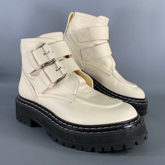 Proenza Schouler Shoes - PROENZA SCHOULER Size 9 Cream Black Leather Calf Buckle Boots